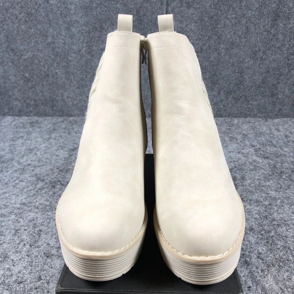 Steve Madden Wedge Booties Women's 9 Ivory Faux Leather Paisley Zip Up Boots - Picture 4 of 14